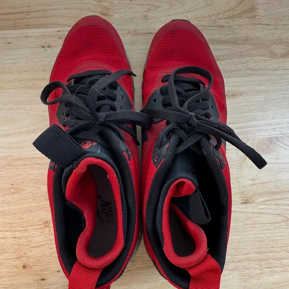 Nike‎ Air Max 90 Mid Sneakers Men's Red Black Lace-Up Casual High Top Athletic 7
